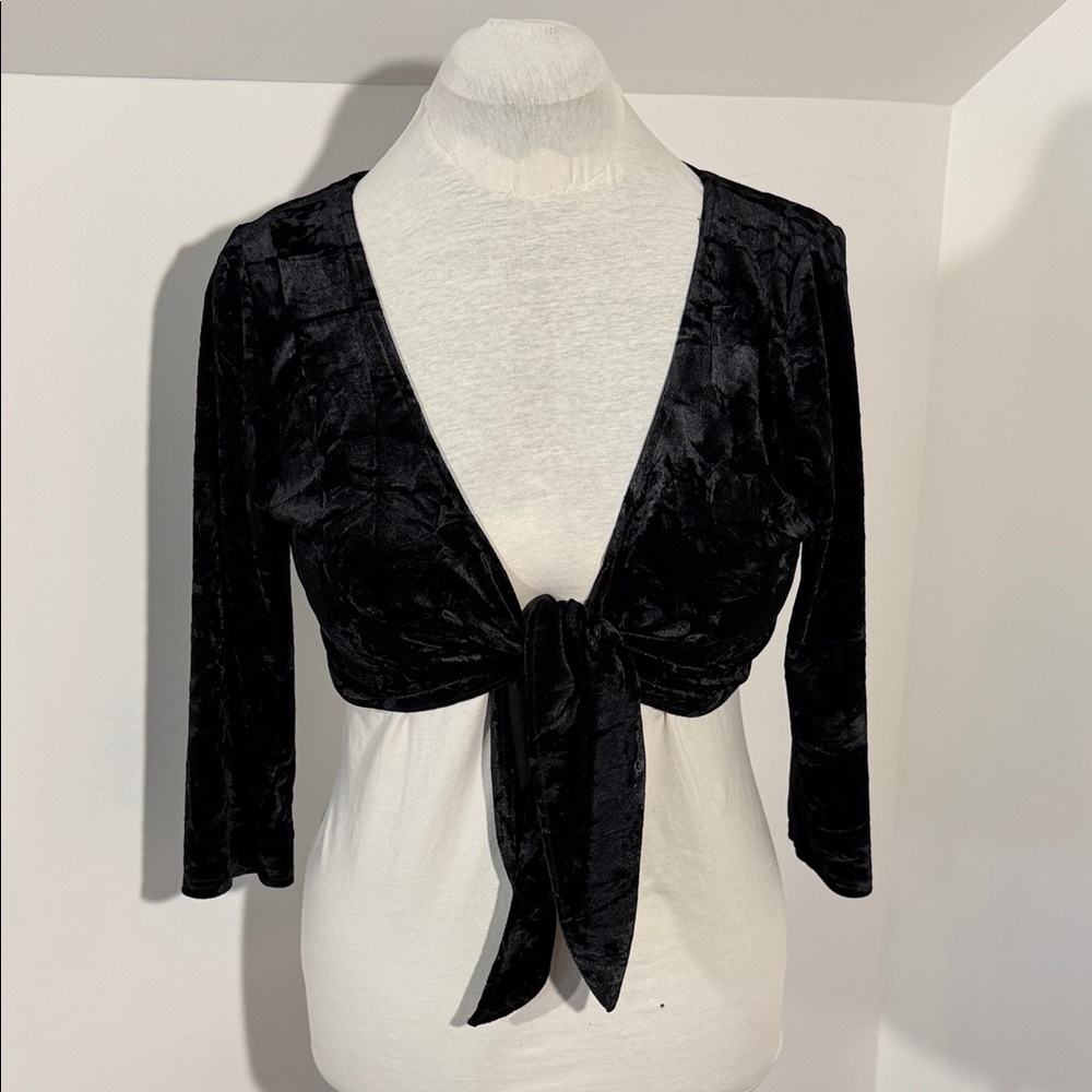 Tribal | Black Velvet Tie-Front Top | L